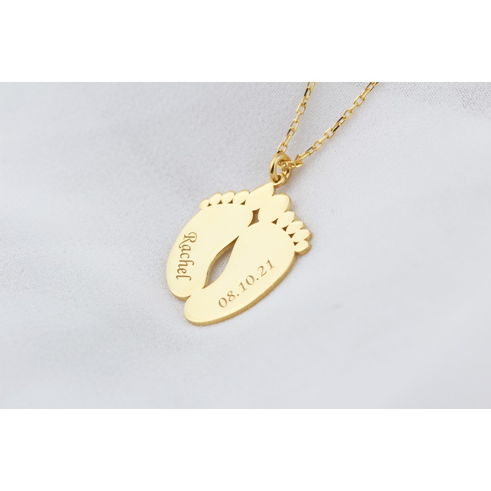 Glorria 925k Sterling Silver Baby Footprint Silver Necklace with Personalized Name and Date Glorria 925k Sterling Silver Baby Footprint Silver Necklace with Personalized Name and Date