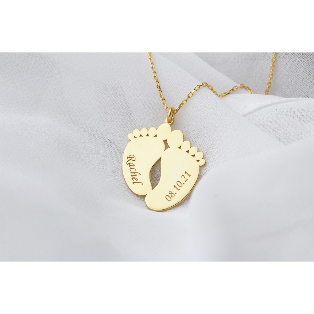 Glorria 925k Sterling Silver Baby Footprint Silver Necklace with Personalized Name and Date Glorria 925k Sterling Silver Baby Footprint Silver Necklace with Personalized Name and Date