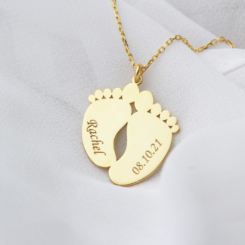 Glorria 925k Sterling Silver Baby Footprint Silver Necklace with Personalized Name and Date Glorria 925k Sterling Silver Baby Footprint Silver Necklace with Personalized Name and Date