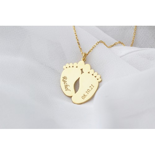 Glorria 925k Sterling Silver Baby Footprint Silver Necklace with Personalized Name and Date Glorria 925k Sterling Silver Baby Footprint Silver Necklace with Personalized Name and Date