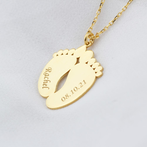 Glorria 925k Sterling Silver Baby Footprint Silver Necklace with Personalized Name and Date Glorria 925k Sterling Silver Baby Footprint Silver Necklace with Personalized Name and Date