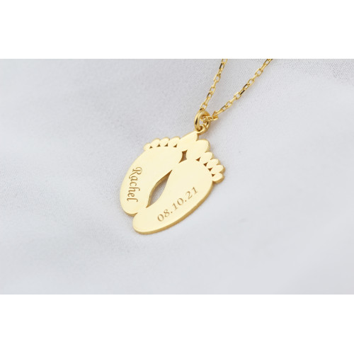 Glorria 925k Sterling Silver Baby Footprint Silver Necklace with Personalized Name and Date Glorria 925k Sterling Silver Baby Footprint Silver Necklace with Personalized Name and Date