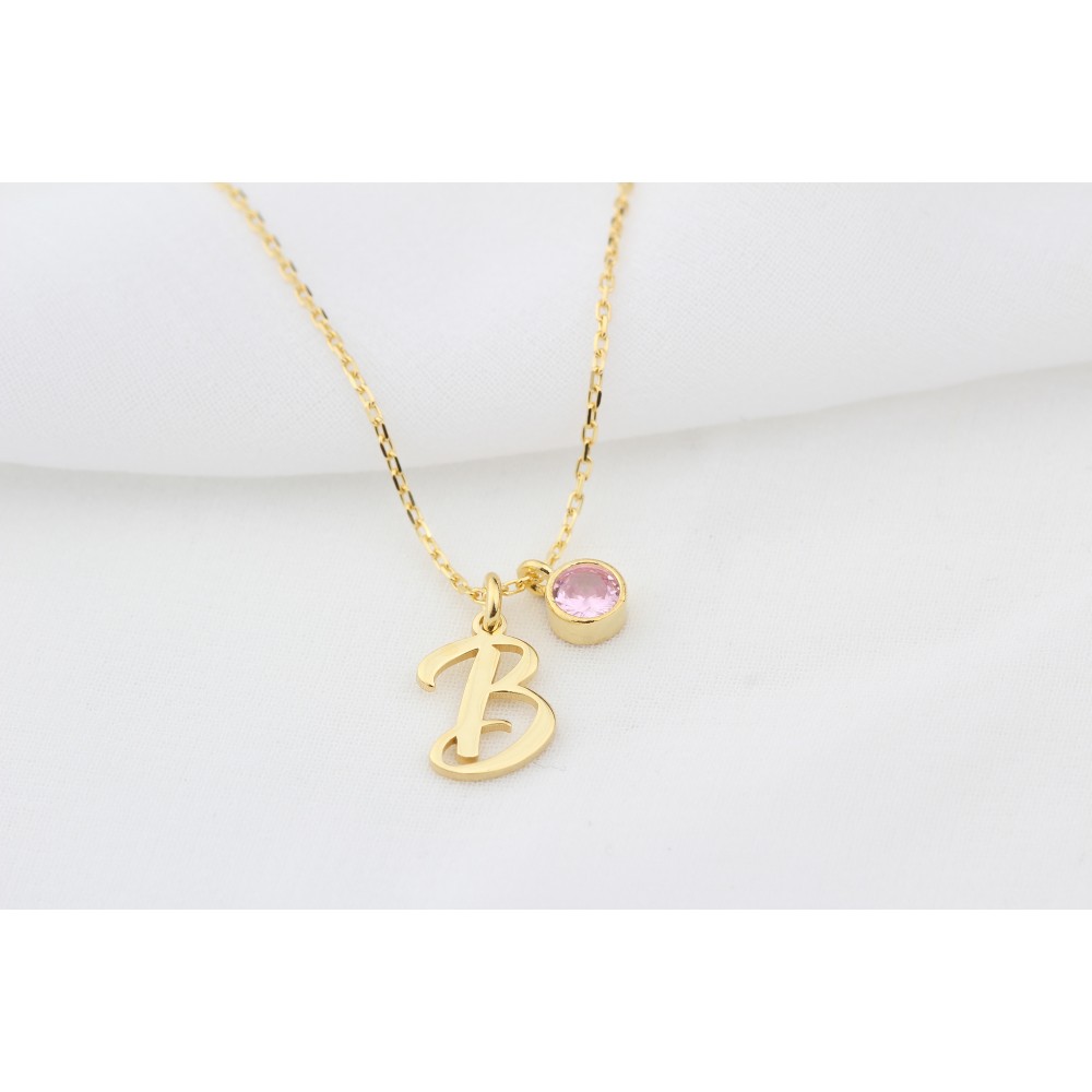 Glorria 925k Sterling Silver Personalized Birthstone Letter Sterling Silver Necklace