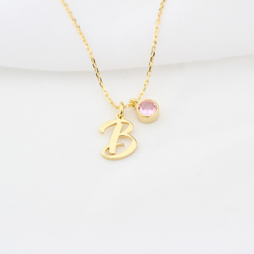 Glorria 925k Sterling Silver Personalized Birthstone Letter Sterling Silver Necklace Glorria 925k Sterling Silver Personalized Birthstone Letter Sterling Silver Necklace
