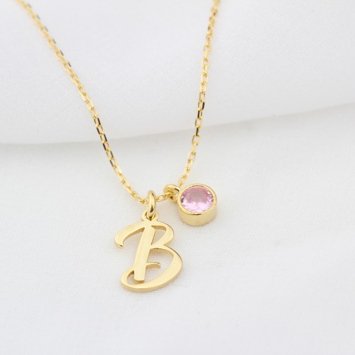 Glorria 925k Sterling Silver Personalized Birthstone Letter Sterling Silver Necklace Glorria 925k Sterling Silver Personalized Birthstone Letter Sterling Silver Necklace