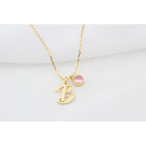 Glorria 925k Sterling Silver Personalized Birthstone Letter Sterling Silver Necklace Glorria 925k Sterling Silver Personalized Birthstone Letter Sterling Silver Necklace