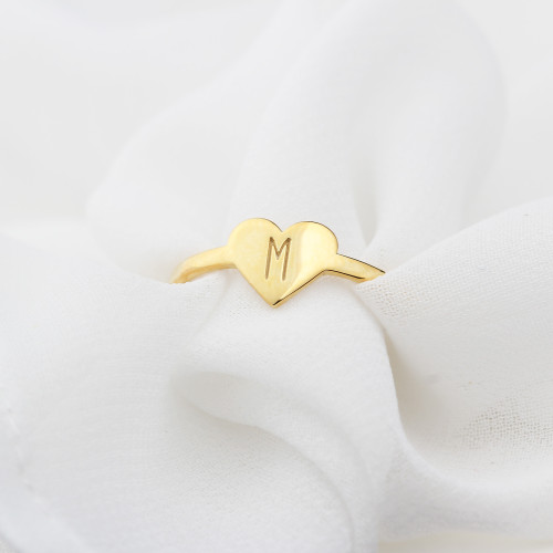 Glorria 925k Sterling Silver Personalized Minimal Letter Heart Sterling Silver Ring Glorria 925k Sterling Silver Personalized Minimal Letter Heart Sterling Silver Ring