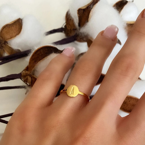 Glorria 925k Sterling Silver Personalized Letter Disc Silver Ring