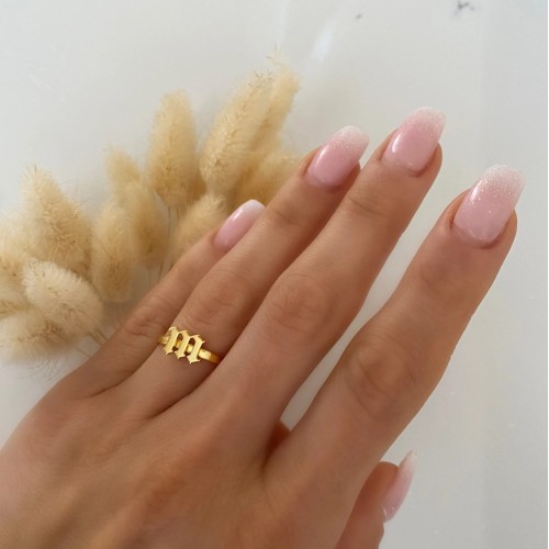 Glorria 925k Sterling Silver Personalized Minimal Gothic Letter Sterling Silver Ring