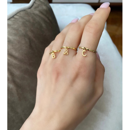 Glorria 925k Sterling Silver Personalized Dangling Letter Sterling Silver Ring