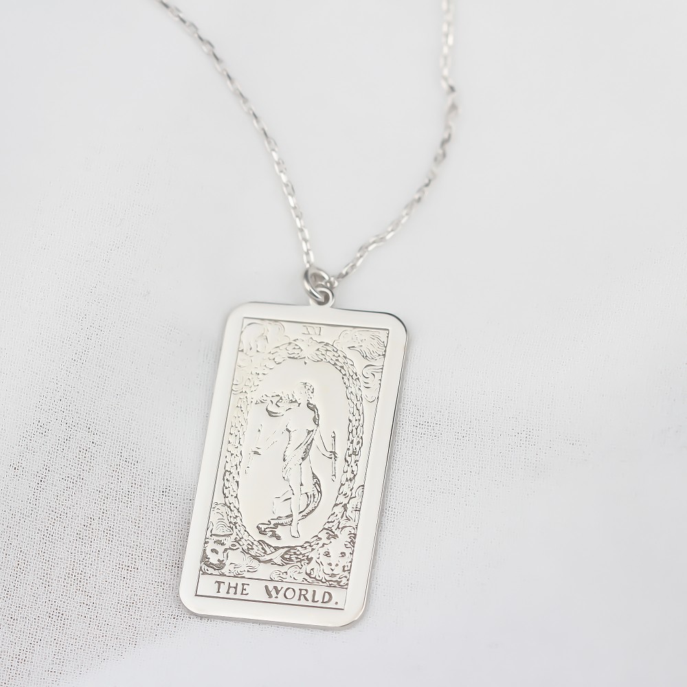 Glorria 925k Sterling Silver Personalized Sterling Silver Tarot Card Necklace