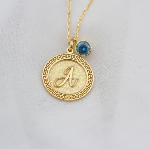 Glorria 925k Sterling Silver Personalized Sterling Silver Birth Stone Plate Letter Necklace Glorria 925k Sterling Silver Personalized Sterling Silver Birth Stone Plate Letter Necklace