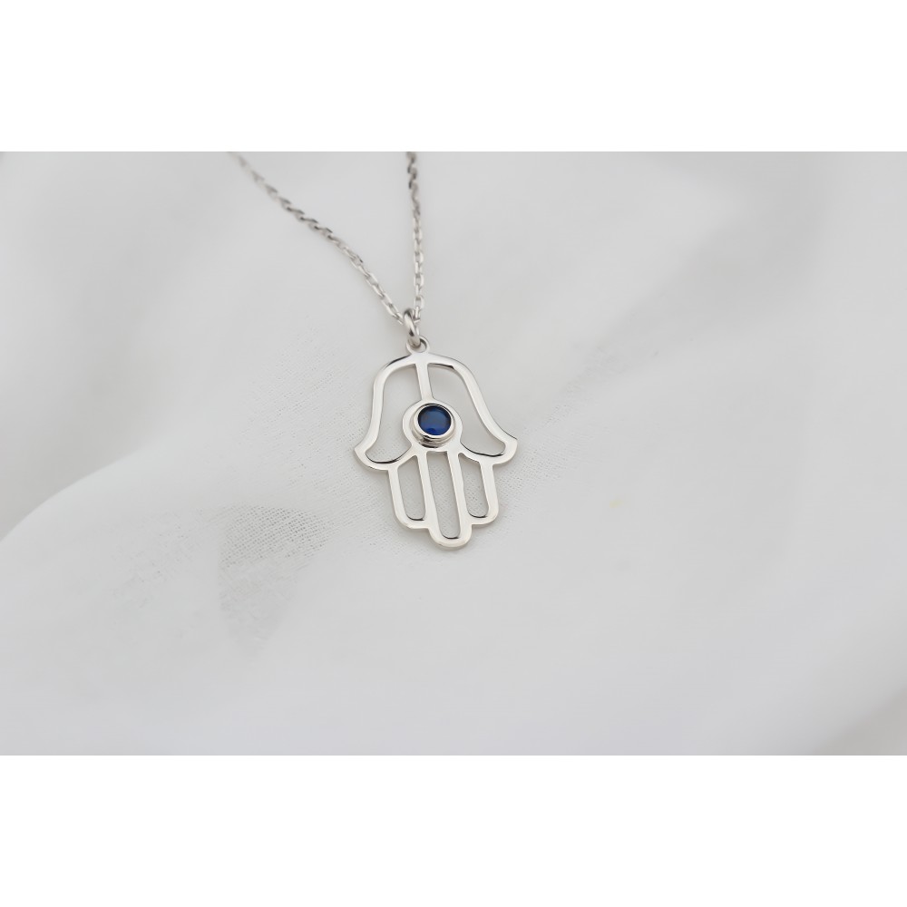 Glorria 925k Sterling Silver Personalized Sterling Silver Birthstone Fatima Hand Necklace