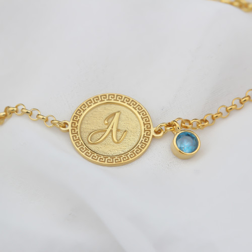 Glorria 925k Sterling Silver Personalized Sterling Silver Birth Stone Plate Letter Bracelet Glorria 925k Sterling Silver Personalized Sterling Silver Birth Stone Plate Letter Bracelet