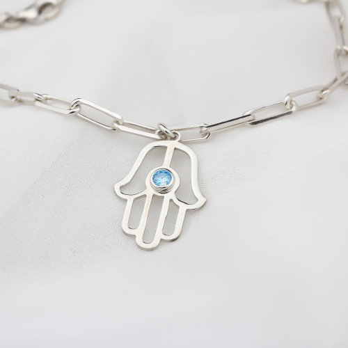 Glorria 925k Sterling Silver Personalized Sterling Silver Birthstone Fatima Hand Bracelet