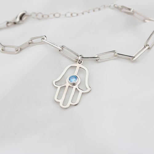 Glorria 925k Sterling Silver Personalized Sterling Silver Birthstone Fatima Hand Bracelet