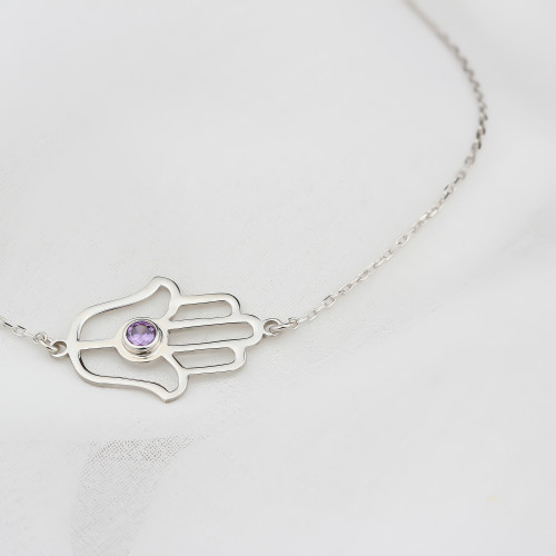 Glorria 925k Sterling Silver Personalized Sterling Silver Birthstone Fatima Hand Bracelet