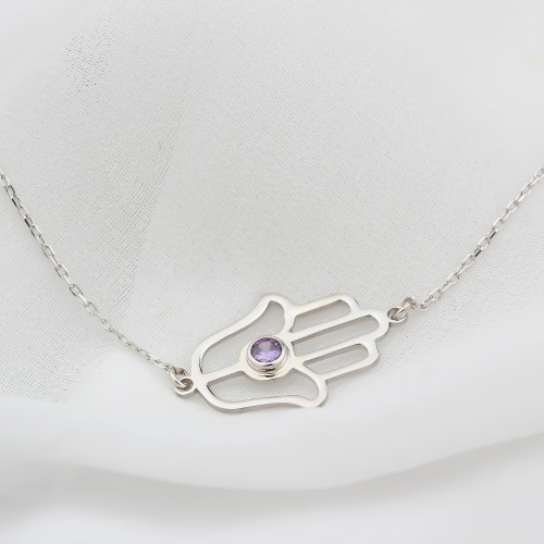 Glorria 925k Sterling Silver Personalized Sterling Silver Birthstone Fatima Hand Bracelet