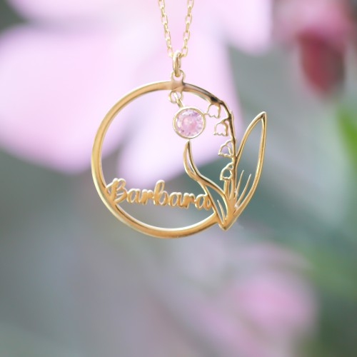 Glorria 925k Sterling Silver Personalized Name Birthstone And Birth Flower Necklace Glorria 925k Sterling Silver Personalized Name Birthstone And Birth Flower Necklace