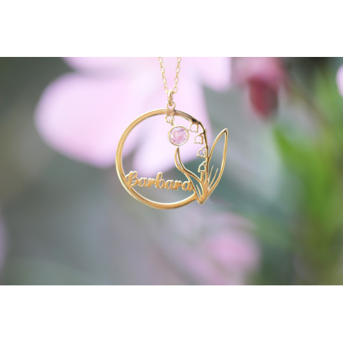 Glorria 925k Sterling Silver Personalized Name Birthstone And Birth Flower Necklace Glorria 925k Sterling Silver Personalized Name Birthstone And Birth Flower Necklace