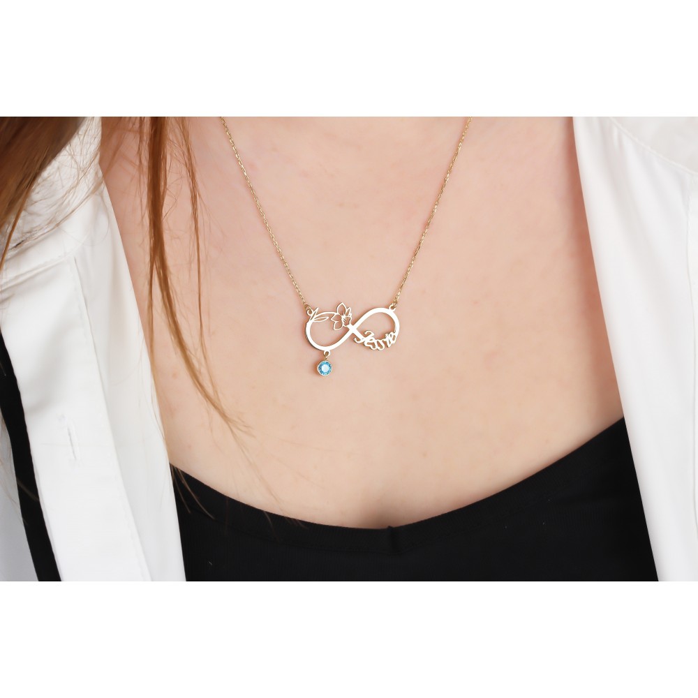 Glorria 925k Sterling Silver Personalized Name Infinity Birth Flower Birthstone Necklace