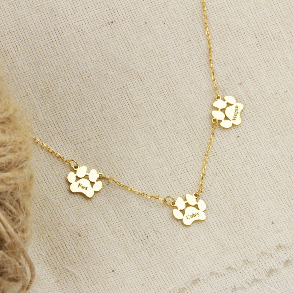 Glorria 925k Sterling Silver Personalized Name Paw Silver Necklace Glorria 925k Sterling Silver Personalized Name Paw Silver Necklace