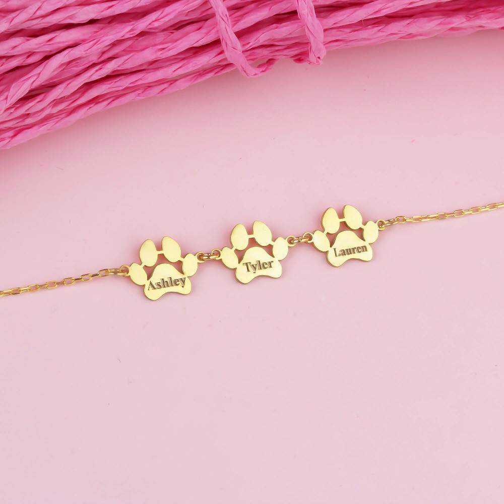 Glorria 925k Sterling Silver Personalized Name Paw Silver Bracelet Glorria 925k Sterling Silver Personalized Name Paw Silver Bracelet