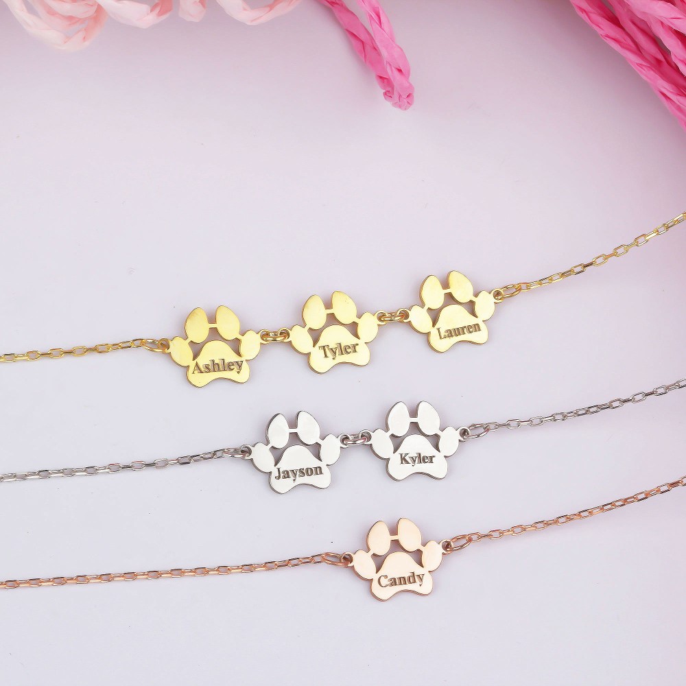Glorria 925k Sterling Silver Personalized Name Paw Silver Bracelet Glorria 925k Sterling Silver Personalized Name Paw Silver Bracelet