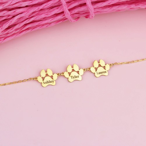 Glorria 925k Sterling Silver Personalized Name Paw Silver Bracelet