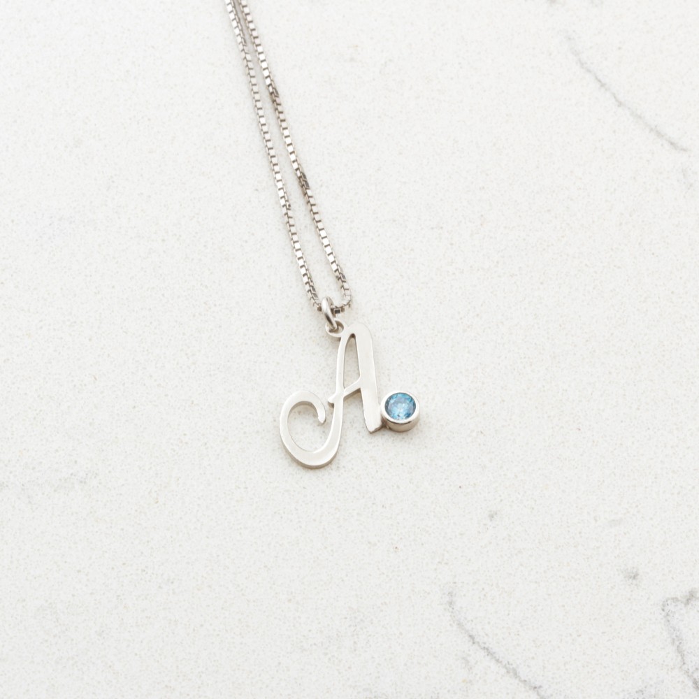 Glorria 925k Sterling Silver Personalized Birthstone Letter Silver Necklace Glorria 925k Sterling Silver Personalized Birthstone Letter Silver Necklace