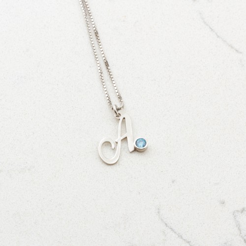 Glorria 925k Sterling Silver Personalized Birthstone Letter Silver Necklace Glorria 925k Sterling Silver Personalized Birthstone Letter Silver Necklace