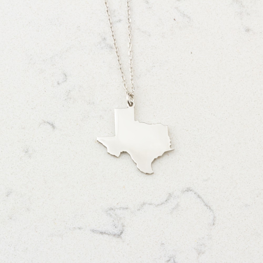 Glorria 925k Sterling Silver Personalized US State Map Silver Necklace Glorria 925k Sterling Silver Personalized US State Map Silver Necklace