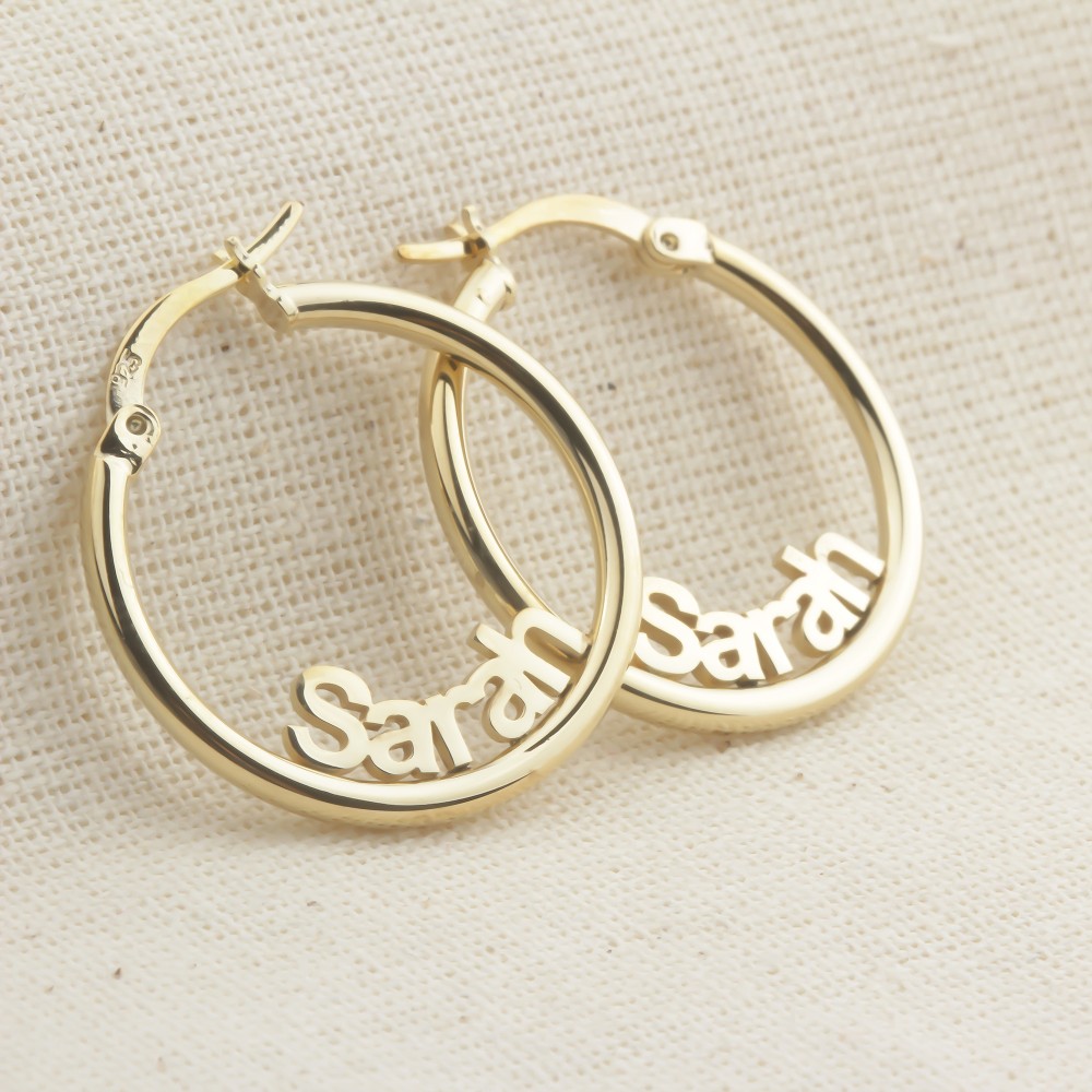 Glorria 925k Sterling Silver Personalized Name Hoop Earrings Glorria 925k Sterling Silver Personalized Name Hoop Earrings