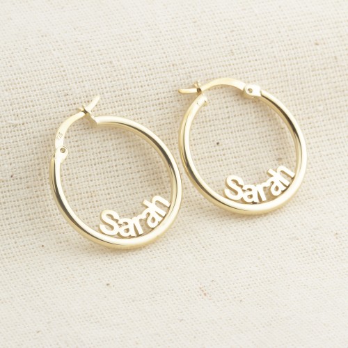 Glorria 925k Sterling Silver Personalized  Name Hoop Earrings