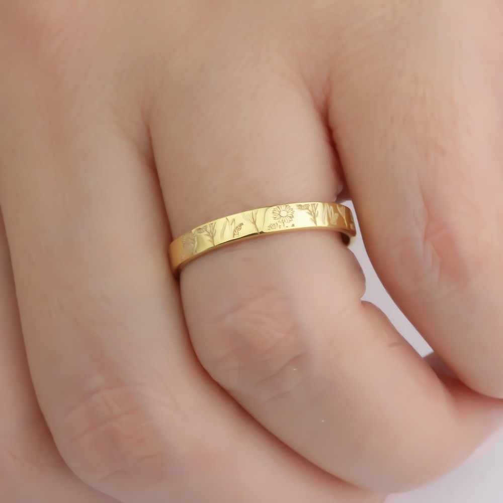 Glorria 925k Sterling Silver Personalized Birth Flower Minimalist Ring Glorria 925k Sterling Silver Personalized Birth Flower Minimalist Ring