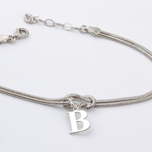 Glorria 925k Sterling Silver Personalized Initial Knot Bracelet