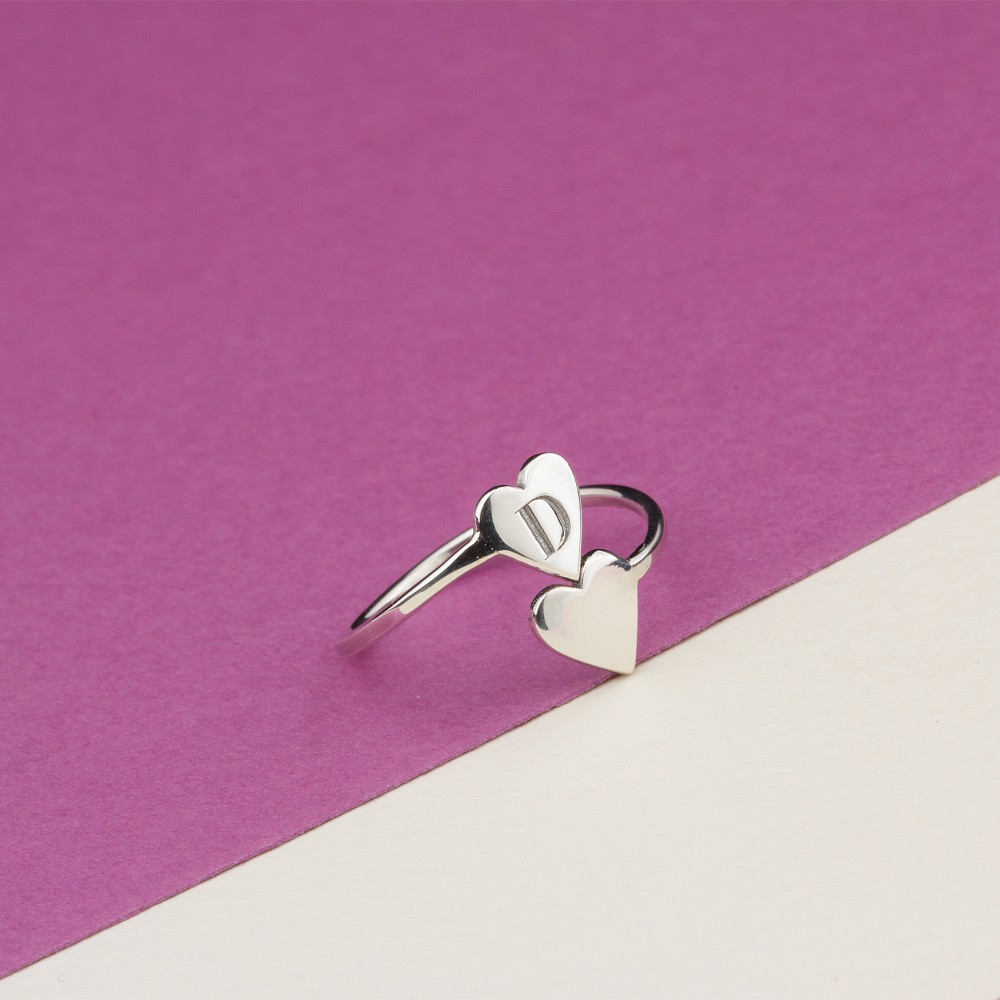 Glorria 925k Sterling Silver Personalized Letter Heart Ring Glorria 925k Sterling Silver Personalized Letter Heart Ring