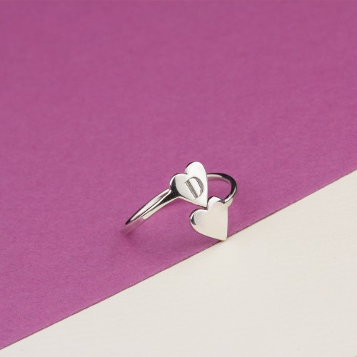 Glorria 925k Sterling Silver Personalized Letter Heart Ring