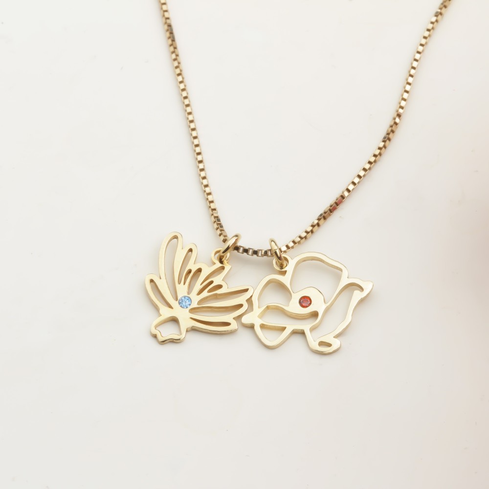 Glorria 925k Sterling Silver Personalized Birth Flower and Birthstone Cube Chain Necklace Glorria 925k Sterling Silver Personalized Birth Flower and Birthstone Cube Chain Necklace