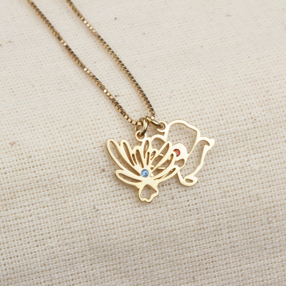 Glorria 925k Sterling Silver Personalized Birth Flower and Birthstone Cube Chain Necklace Glorria 925k Sterling Silver Personalized Birth Flower and Birthstone Cube Chain Necklace