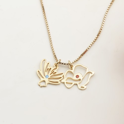 Glorria 925k Sterling Silver Personalized Birth Flower and Birthstone Cube Chain Necklace Glorria 925k Sterling Silver Personalized Birth Flower and Birthstone Cube Chain Necklace