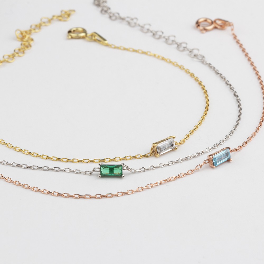 Glorria 925k Silver Personalized Birthstone Baguette Bracelet Glorria 925k Silver Personalized Birthstone Baguette Bracelet