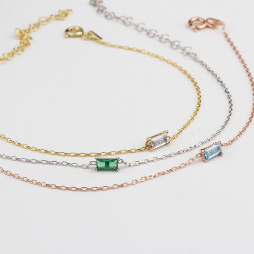 Glorria 925k Silver Personalized Birthstone Baguette Bracelet Glorria 925k Silver Personalized Birthstone Baguette Bracelet