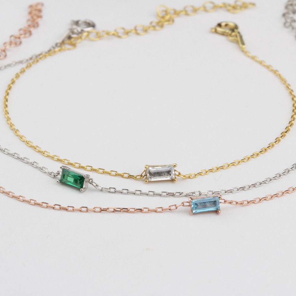Glorria 925k Silver Personalized Birthstone Baguette Bracelet Glorria 925k Silver Personalized Birthstone Baguette Bracelet