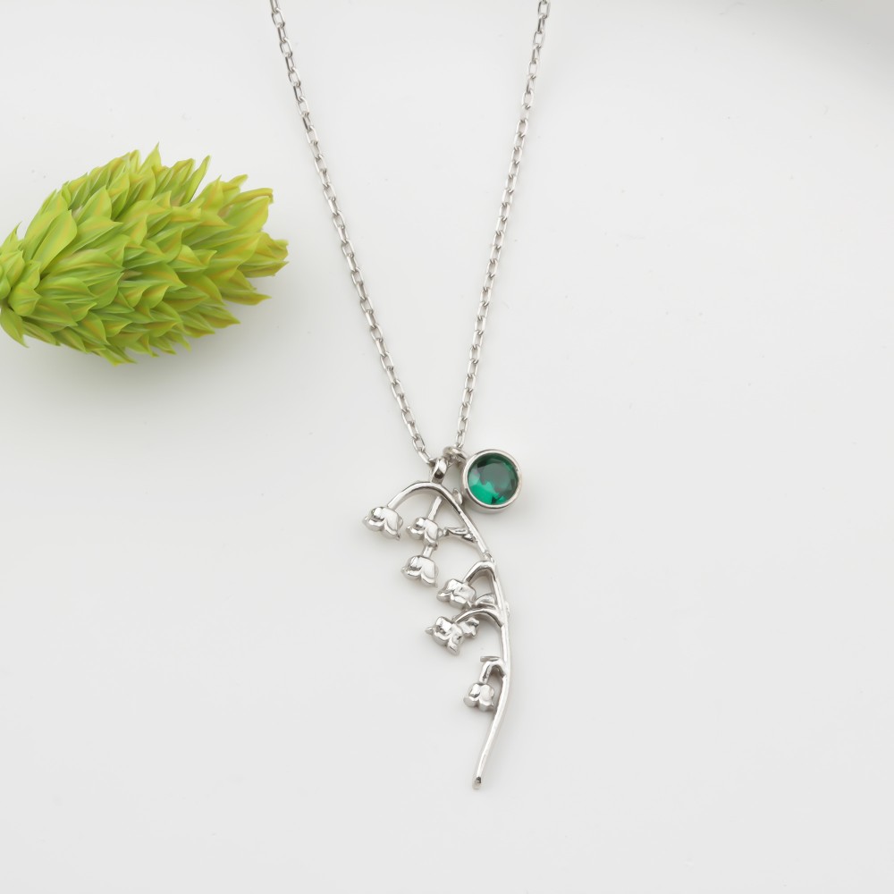 Glorria 925k Sterling Silver Personalized Birth Flower and Birthstone Necklace Glorria 925k Sterling Silver Personalized Birth Flower and Birthstone Necklace