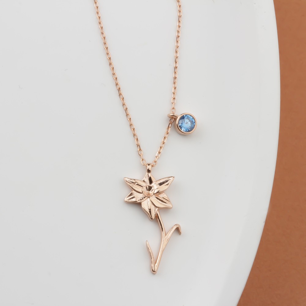 Glorria 925k Sterling Silver Personalized Birth Flower and Birthstone Necklace Glorria 925k Sterling Silver Personalized Birth Flower and Birthstone Necklace