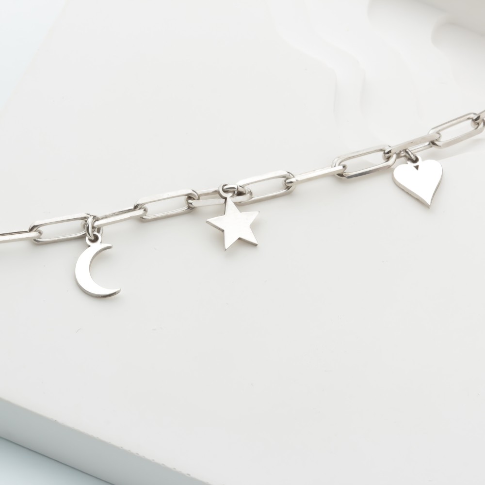 Glorria 925k Silver Personalized Charm Paperclip Bracelet Glorria 925k Silver Personalized Charm Paperclip Bracelet