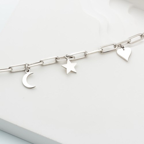 Glorria 925k Silver Personalized Charm Paperclip Bracelet