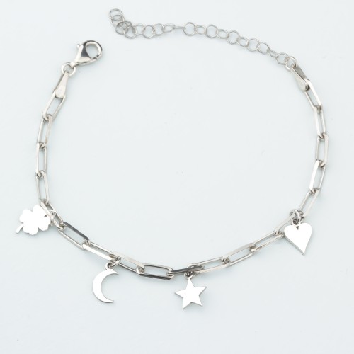 Glorria 925k Silver Personalized Charm Paperclip Bracelet