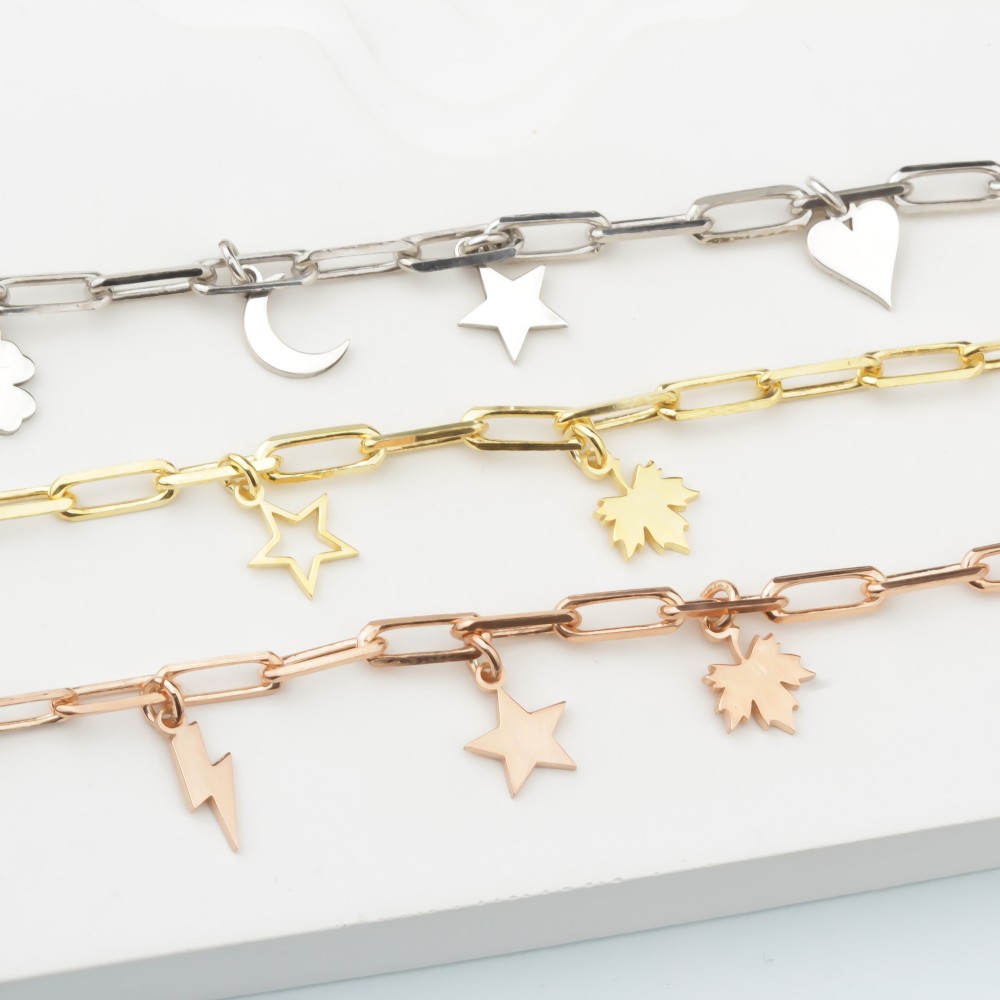 Glorria 925k Silver Personalized Charm Paperclip Bracelet Glorria 925k Silver Personalized Charm Paperclip Bracelet